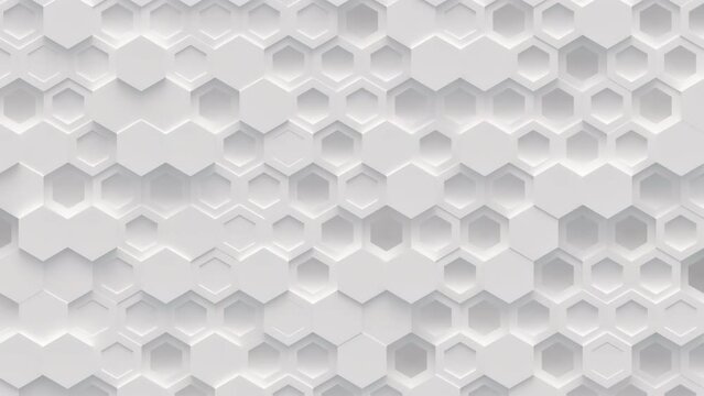 Abstract motion background from random moving hexagons, seamless loop animation