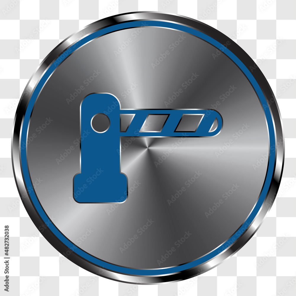 Poster barrier simple icon vector on metal round button. transparent grid