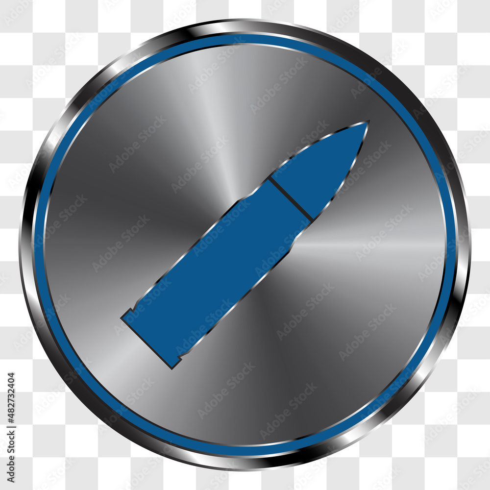 Poster bullet simple icon on metal round button. transparent grid