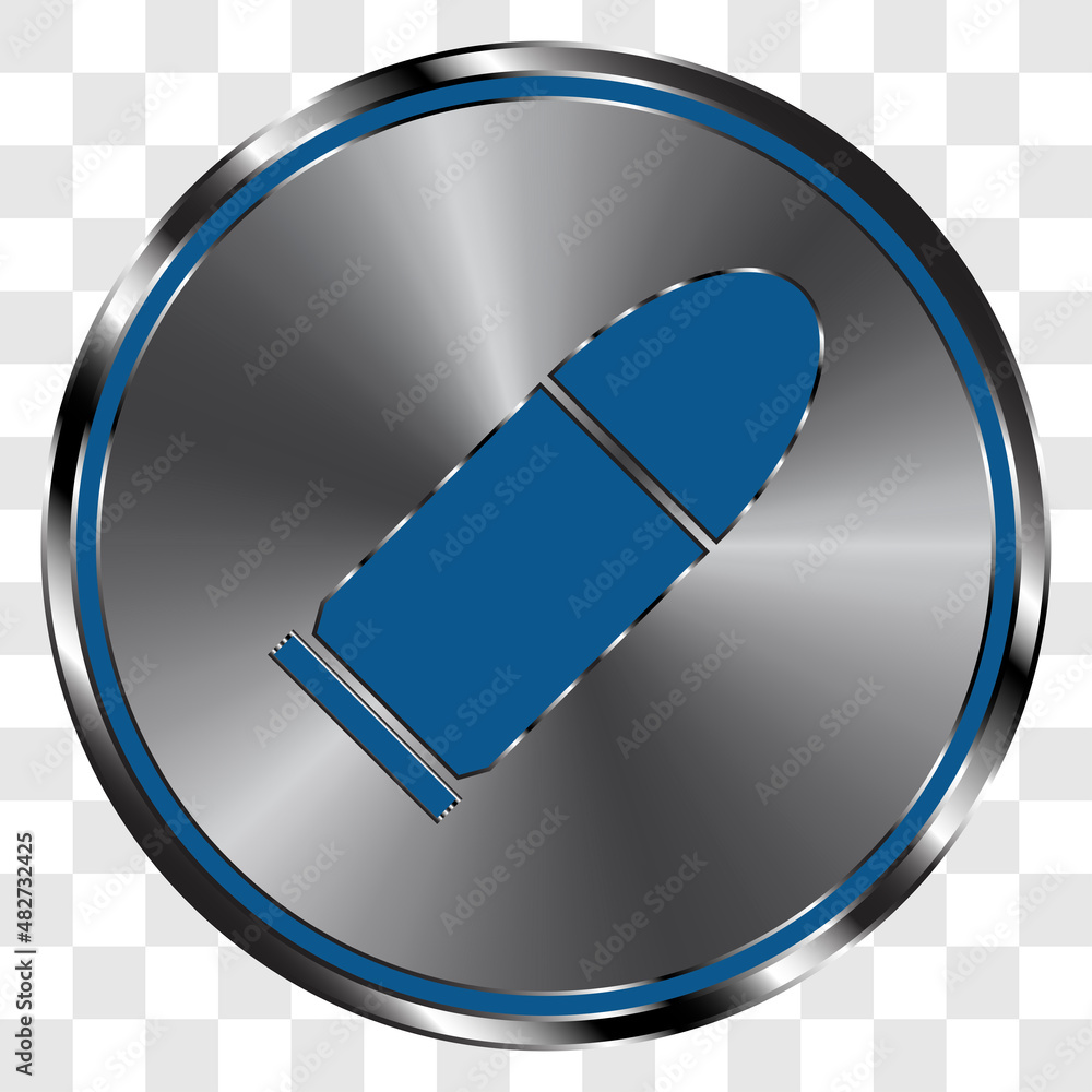 Poster bullet simple icon vector on metal round button. transparent grid