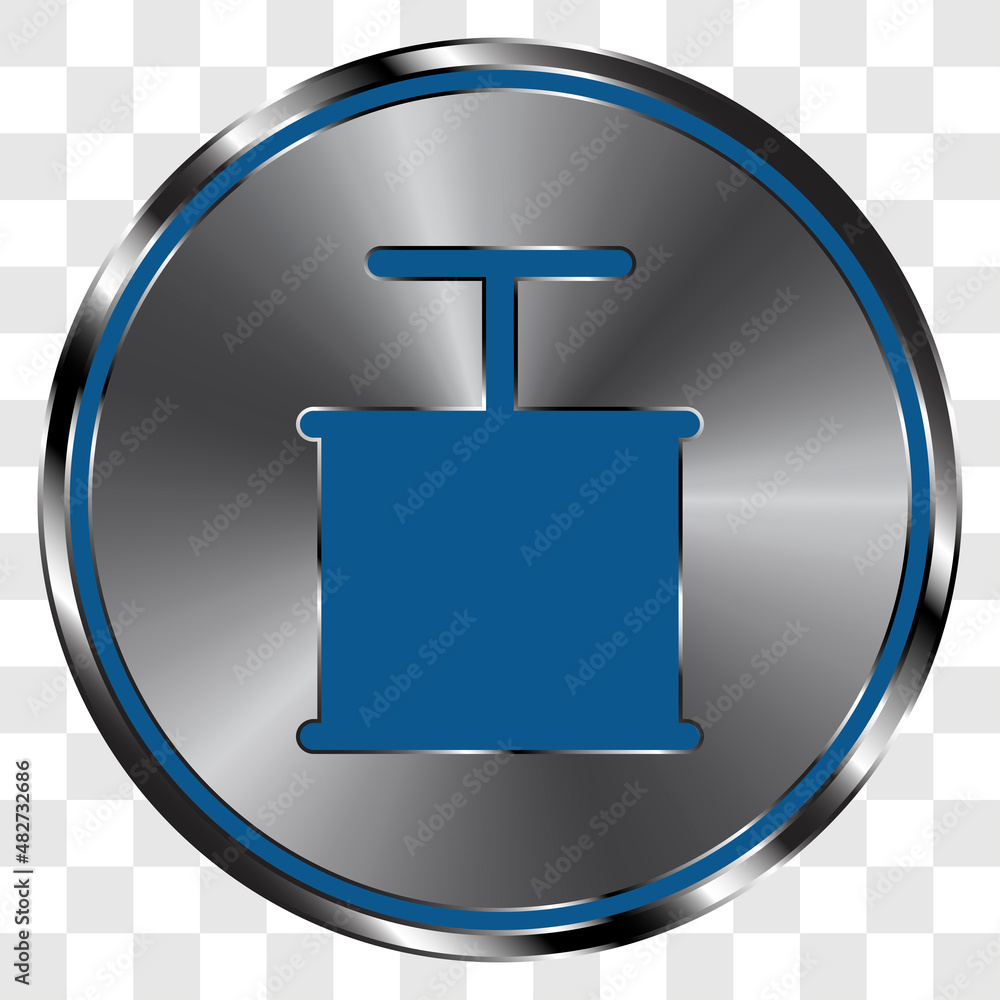 Poster detonator simple icon on metal round button. transparent grid