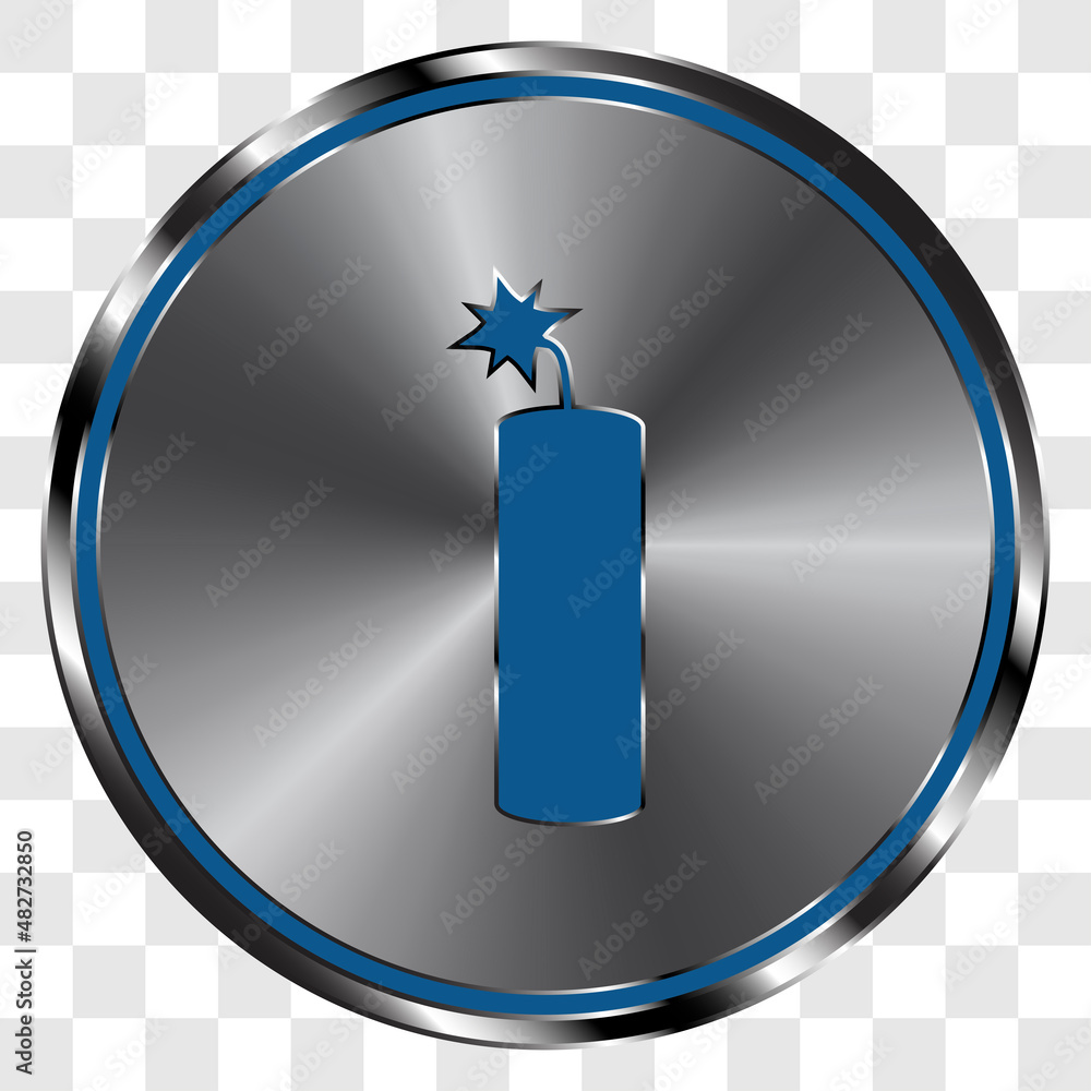 Poster dynamite simple icon on metal round button. transparent grid