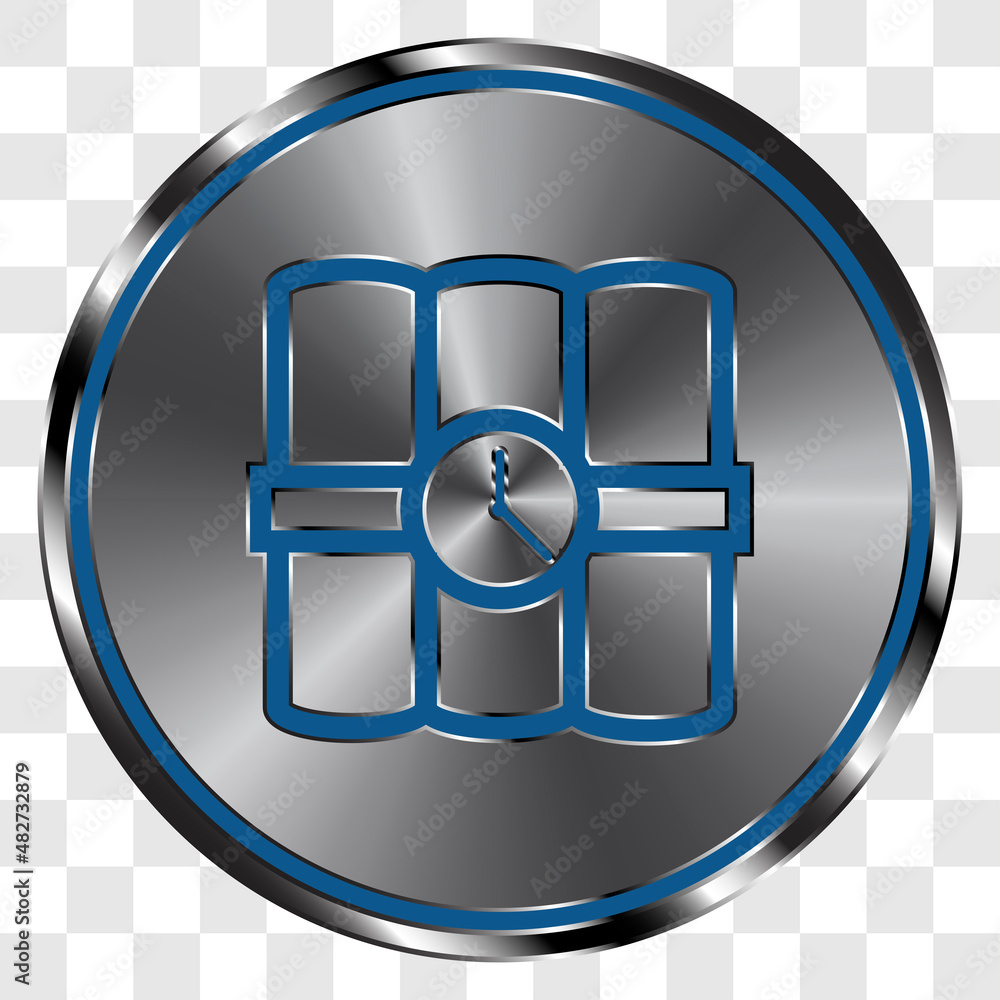 Poster dynamite simple icon vector on metal round button. transparent grid