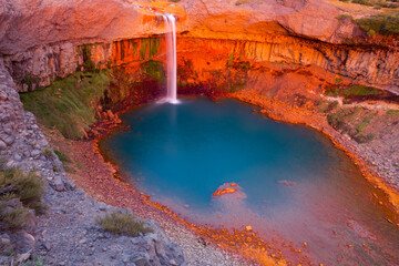 View of Salto del Agrio waterfall and Agrio river. Patagonia, Argentina, South America