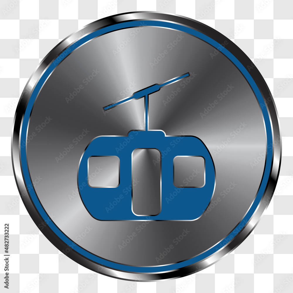 Poster funicular simple icon on metal round button. transparent grid