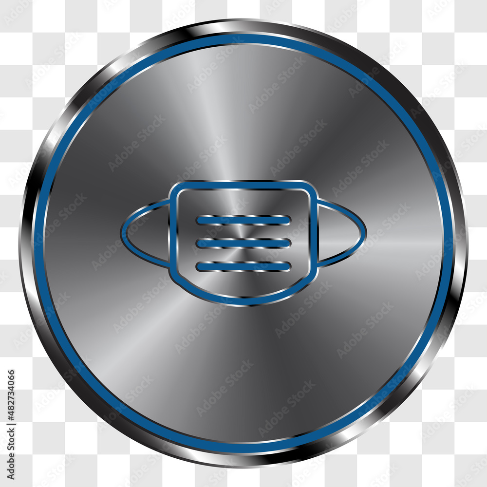 Poster mask simple icon, vector on metal round button. transparent grid