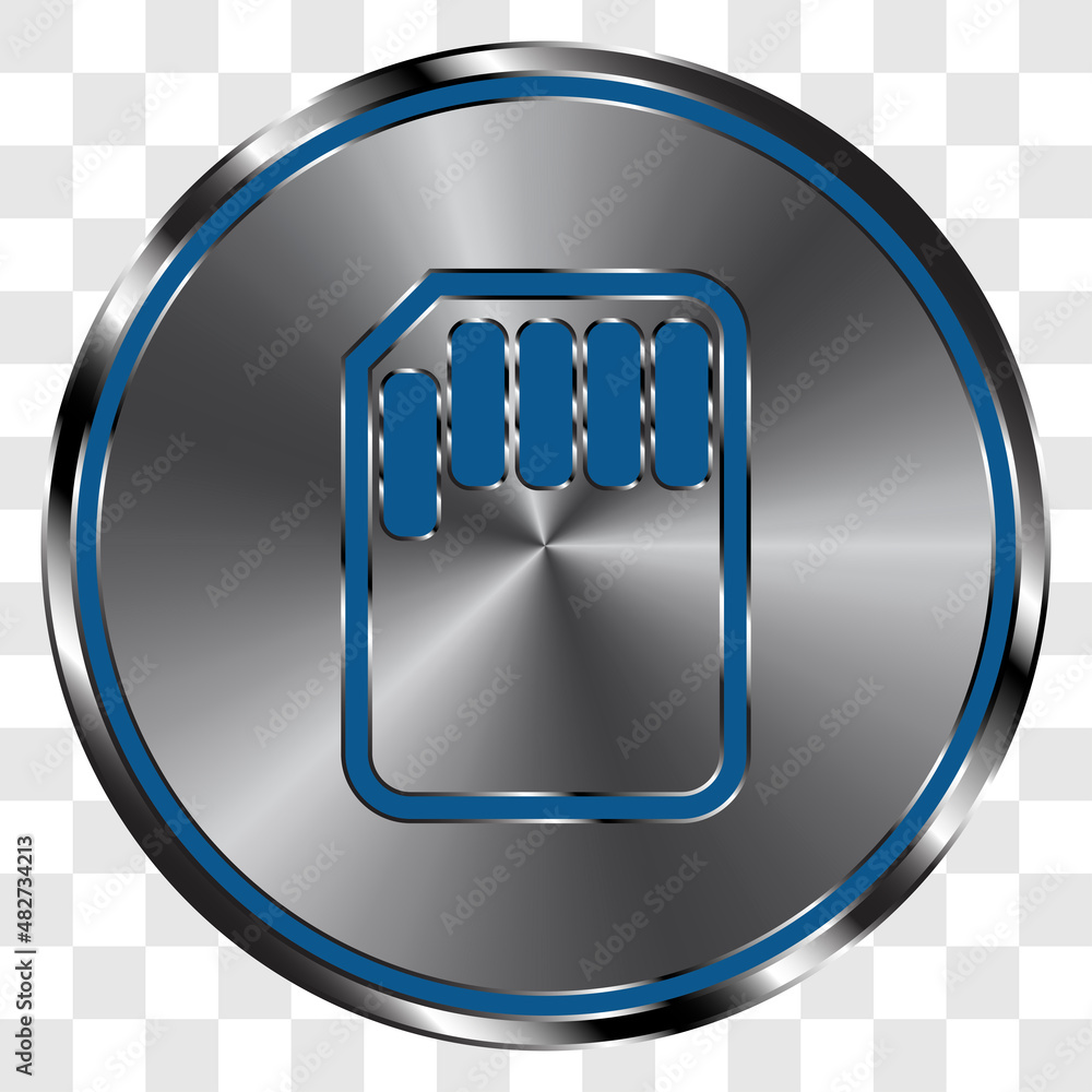 Poster memory card simple icon vector on metal round button. transparent grid