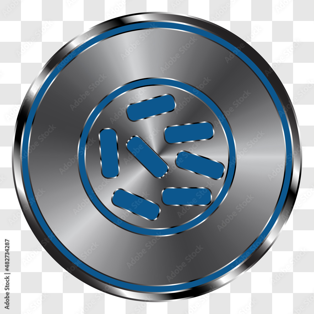 Poster microbe simple icon on metal round button. transparent grid