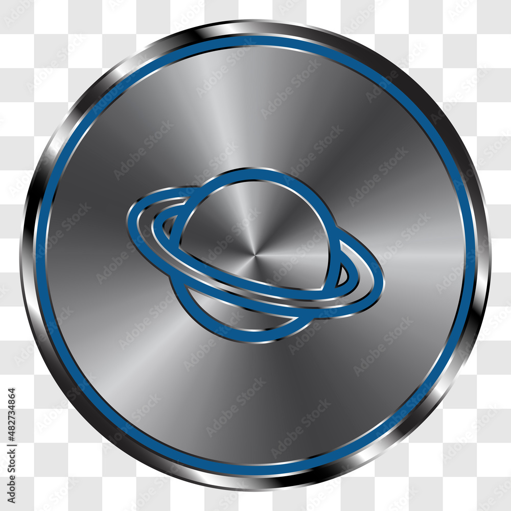 Poster saturn simple icon on metal round button. transparent grid
