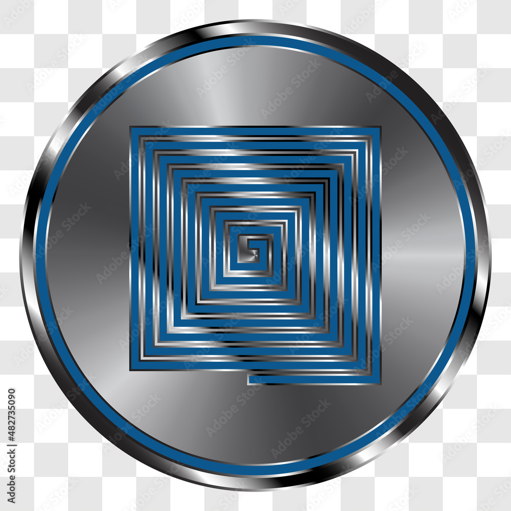 Poster spiral simple icon vector on metal round button. transparent grid