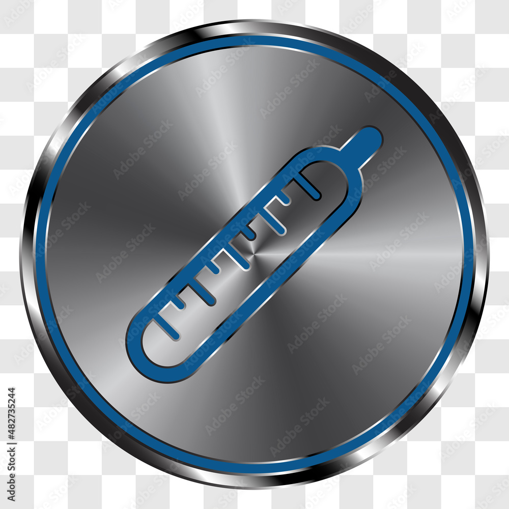 Poster thermometer simple icon vector on metal round button. transparent grid