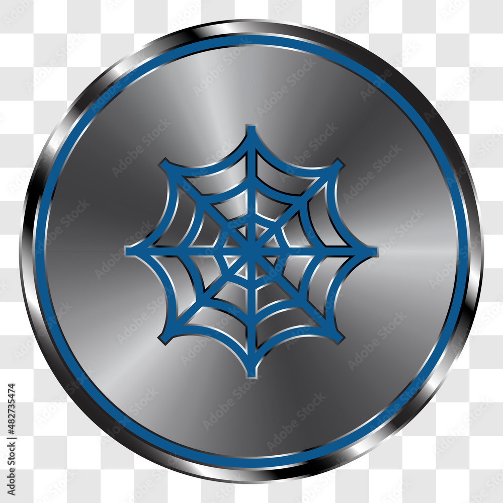 Poster web simple icon on metal round button. transparent grid