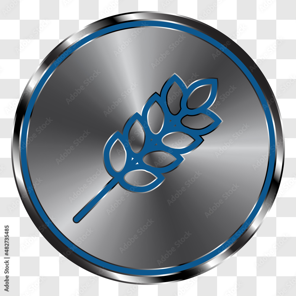 Poster wheat simple icon on metal round button. transparent grid
