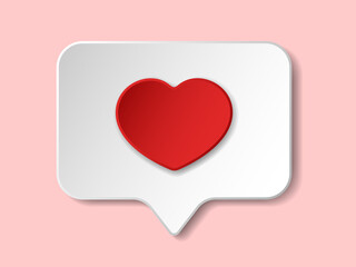 Like notification paper cut icon. Volumetric white square template with red heart. Best for web, social media and mobile apps.