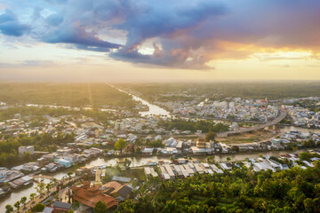 Royalty high quality free stock image. Panoramic view of Nga Bay city, Hau Giang province, Viet Nam from above