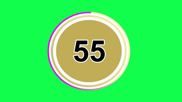 60 second countdown stopwatch animation, green screen