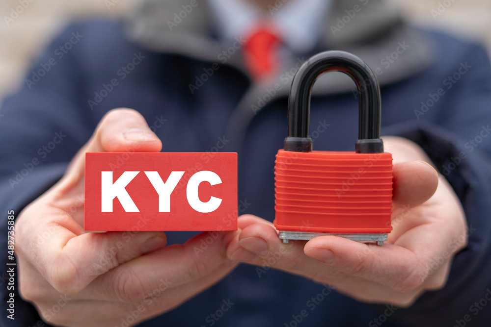 Poster kyc know your customer concept. client indentification to access personal financial data. e-kyc elec
