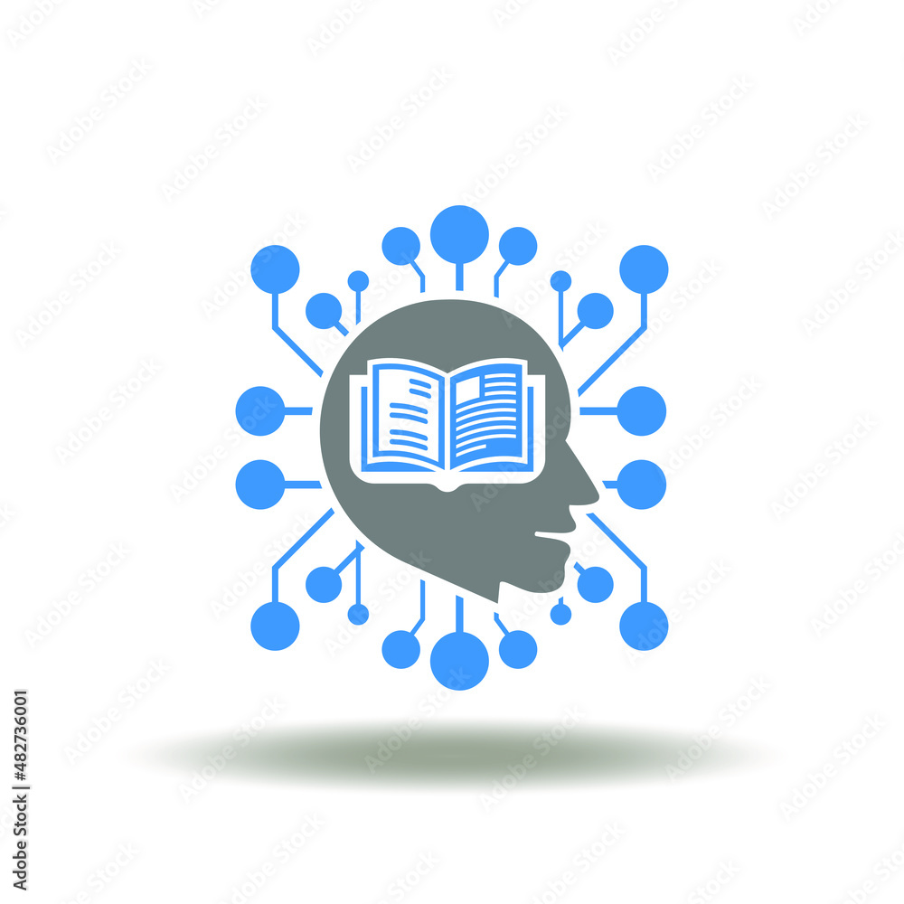 Aufkleber vector illustration of human head with book and circuit structure. icon of machine learning. symbol 