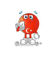 turkish flag cry with a tissue. cartoon mascot vector