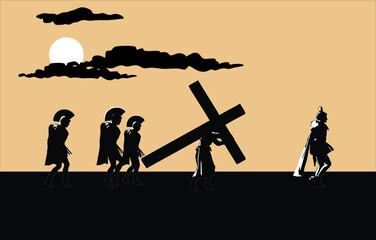 Fototapeta na wymiar Jesus Christ carrying the cross, of easter symbol, vector illustration