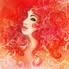 Obraz na płótnie Canvas Woman face. Watercolor fashion illustration.