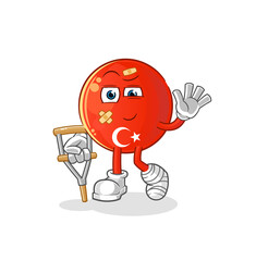 turkish flag sick with limping stick. cartoon mascot vector