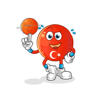 turkish flag playing basket ball mascot. cartoon vector