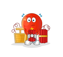 vietnamese flag holding dynamite character. cartoon mascot vector