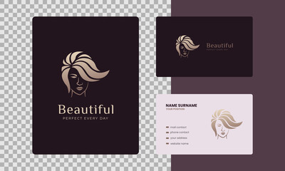 Beauty hair logo in elegant style with business card, simple, Premium Vector brand.