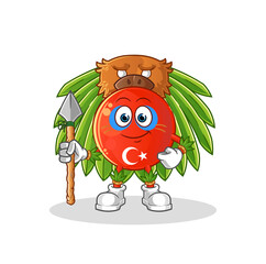 turkish flag tribal man mascot. cartoon vector