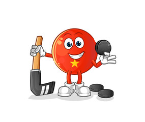 vietnamese flag playing hockey vector. cartoon character