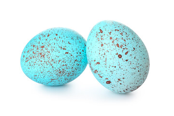 Blue Easter eggs on white background