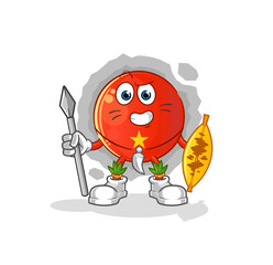 vietnamese flag african tribal fighter mascot. cartoon vector