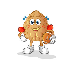 almond playing rugby character. cartoon mascot vector