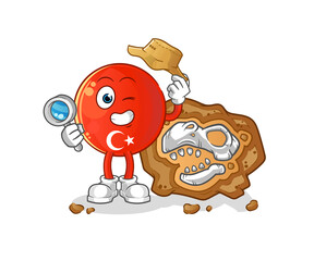 turkish flag archaeologists with fossils mascot. cartoon vector