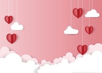 Happy Valentines Day greeting card with heart in papercut style. Pink love brochure with calligraphy words. Vector illustration marketing template