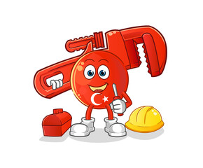turkish flag plumber cartoon. cartoon mascot vector