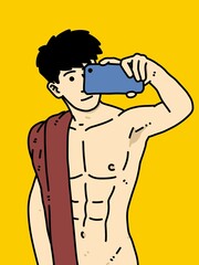 cute man cartoon on yellow background