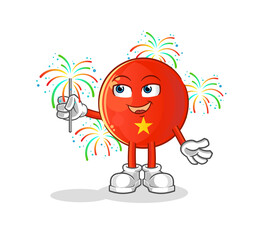 vietnamese flag with fireworks mascot. cartoon vector