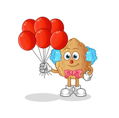 almond clown with balloons vector. cartoon character