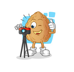 almond photographer character. cartoon mascot vector
