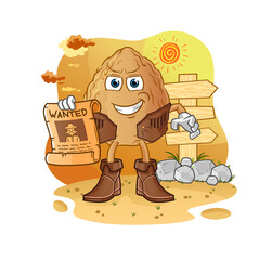 almond cowboy with wanted paper. cartoon mascot vector