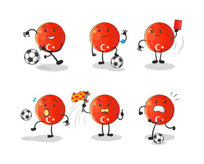 turkish flag football group character. cartoon mascot vector