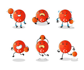 turkish flag basketball player group character. mascot vector