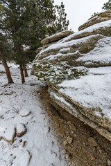 Snow covered boulders in the mountains