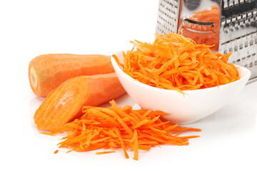The polished carrots on a white background