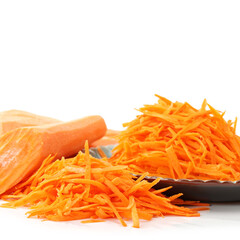The polished carrots on a white background