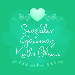 Turkish (14 Şubat sevgililer gününüz kutlu olsun) 14 February happy valentines day greeting card vector illustration stock illustration