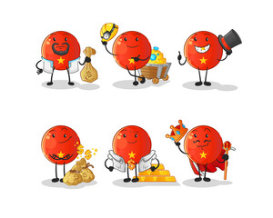 vietnamese flag rich group character. cartoon mascot vector