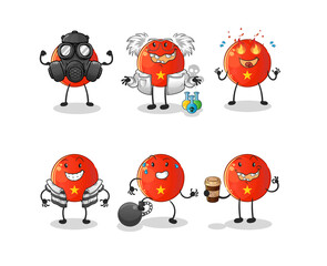 vietnamese flag villain group character. cartoon mascot vector
